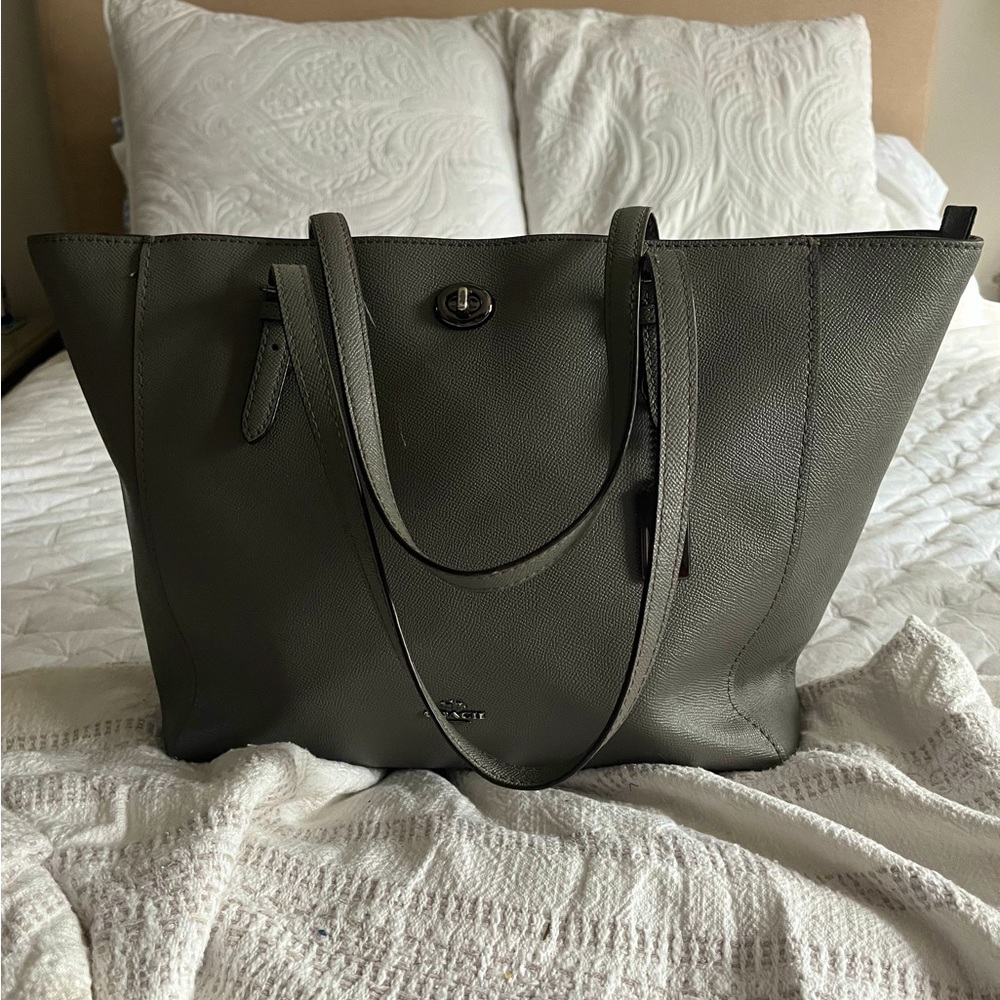 Gray Coach Shoulder Bag with Laptop Sleeve